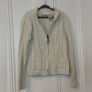 LL Bean Girls Cable Knit Zip Up Sweater Size 8